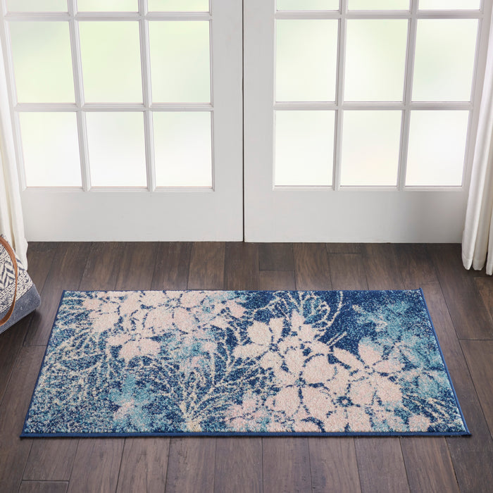 Nourison Tranquil 2'x4' Navy Blue and White Ombre Floral Small Rug