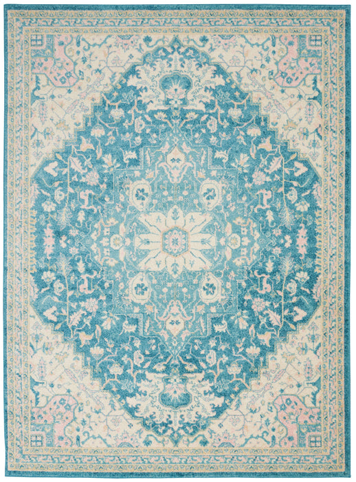Nourison Tranquil TRA07 Turquoise Blue and White 6'x9' Oushak Area Rug