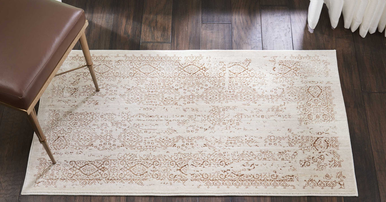Kathy Ireland Silver Screen 2' X 4' Ivory and Gold Vintage Area Rug