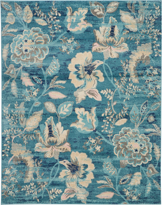 Nourison Tranquil TRA02 Turquoise Blue and White 8'x10' Large  Rug