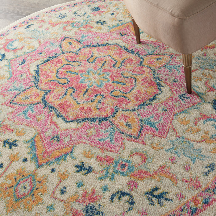 Nourison Passion 5' Round Ivory, Pink  Bohemian   Area Rug