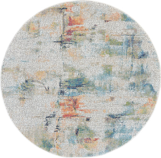 Nourison Ankara Global ANR09 White Multicolor 6' Round Abstract Area Rug
