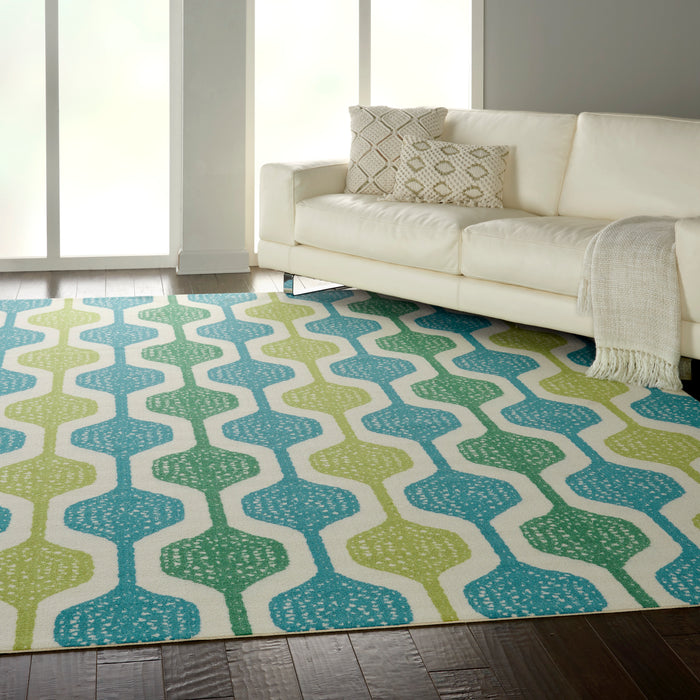 Waverly Sun N Shade SND70 Blue and Green 8'x11' Oversized Indoor-outdoor Rug