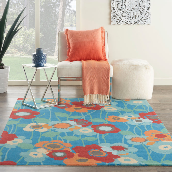 Waverly Sun N Shade SND27 Blue 4'x6'  Area Rug