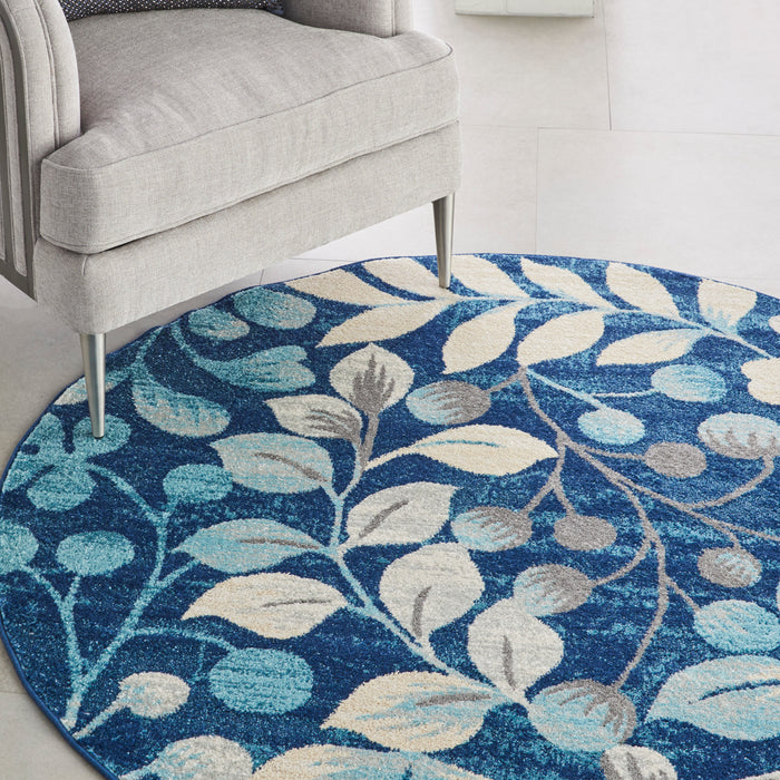 Nourison Tranquil TRA03 Navy Blue 5' Round Botanical Area Rug