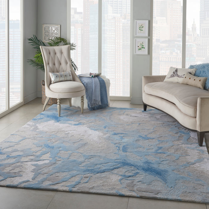 Nourison Symmetry SMM07 Beige and Blue 8'x10' Large Textured Rug