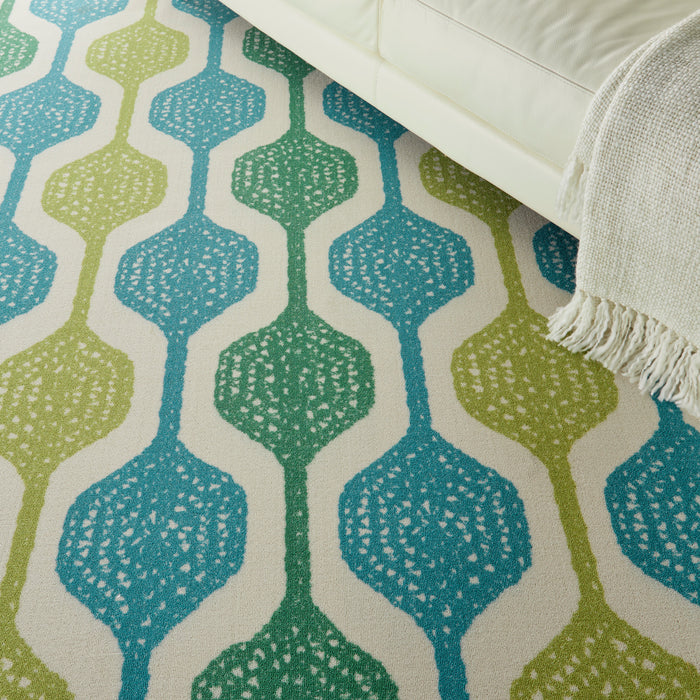 Waverly Sun N Shade SND70 Blue and Green 8'x11' Oversized Indoor-outdoor Rug