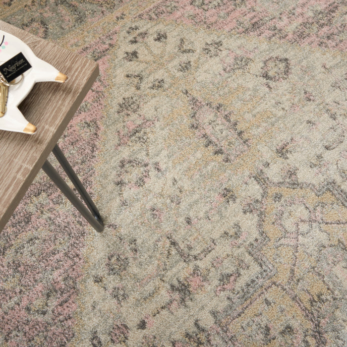 Nourison Tranquil TRA06 Pink and Beige 6'x9' Kashan Area Rug