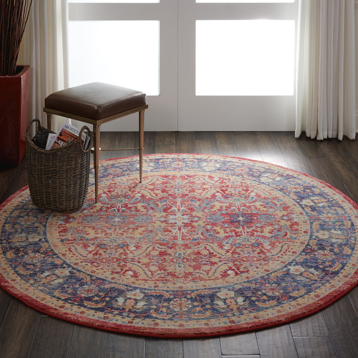 Nourison Ankara Global ANR02 Red and Blue Multicolor 6' Round Persian Area Rug