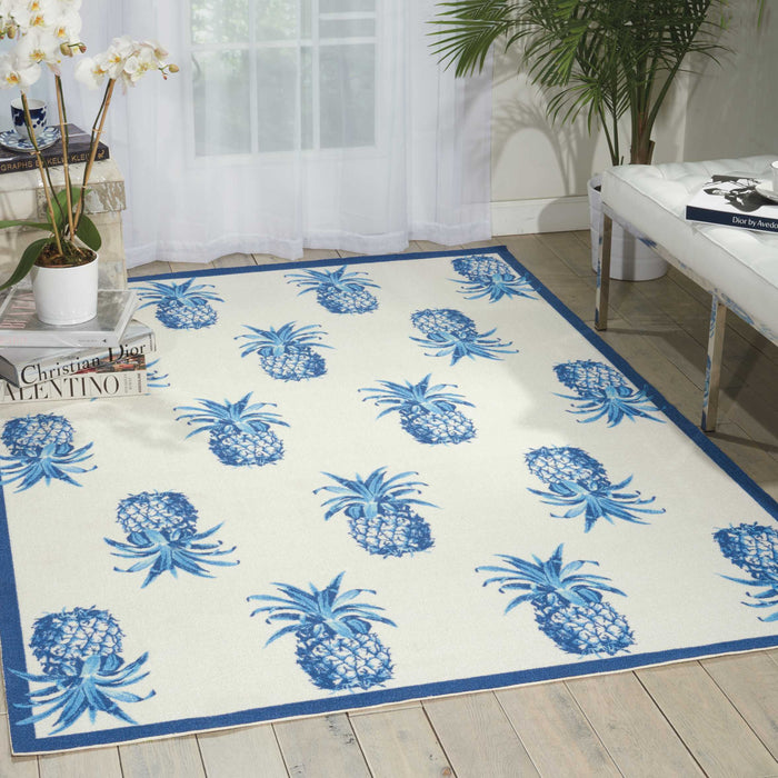 Waverly Sun N Shade SND49 White and Blue 8'x11'   Rug