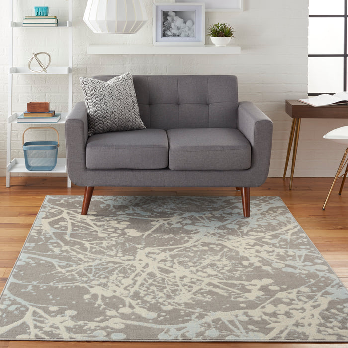 Nourison Jubilant JUB12 Grey and Blue 4'x6' Contemporary Area Rug