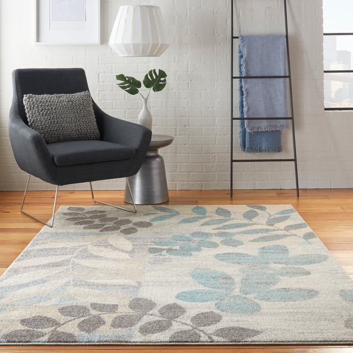 Nourison Tranquil 4' x 6' White and Blue Farmhouse Area Rug