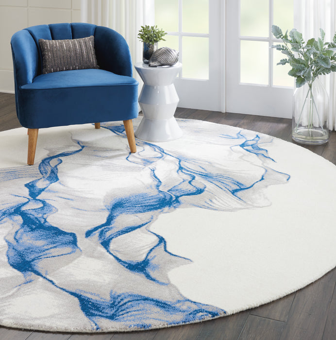 Nourison Twilight TWI27 Ivory and Blue 8' Round Oversized Rug