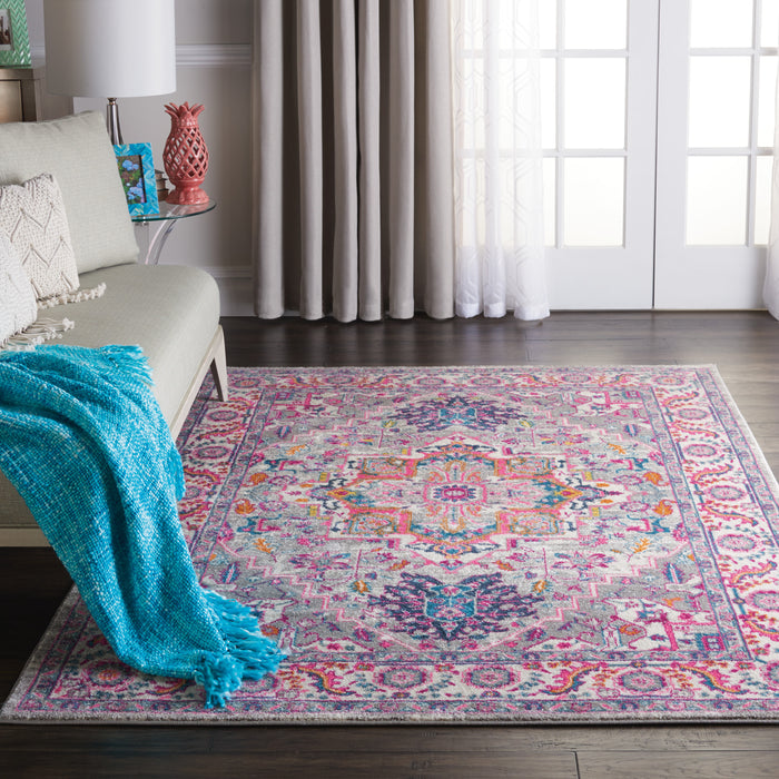 Nourison Passion PSN20 Grey and Pink 5'x7' Persian Area Rug