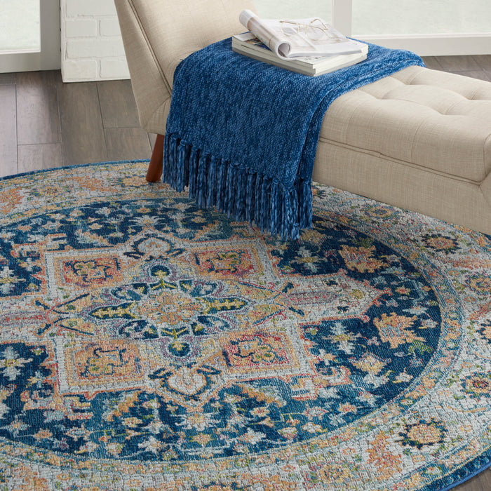 Nourison Ankara Global ANR11 Blue and Red Multicolor 4' Round Persian Area Rug