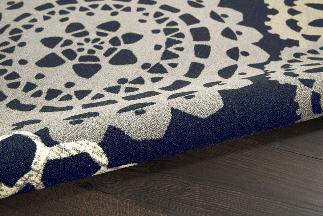 Waverly Sun N Shade SND72 Navy Black and Grey 5'x8' Ornate Medallion Area Rug