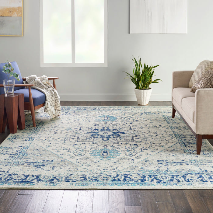 Nourison Tranquil TRA06 Navy Blue and White 9'x12' Oversized  Rug