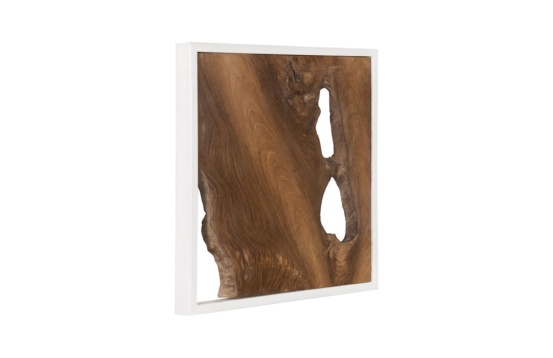 Framed Slice Wall Tile, Teak Wood, White Frame