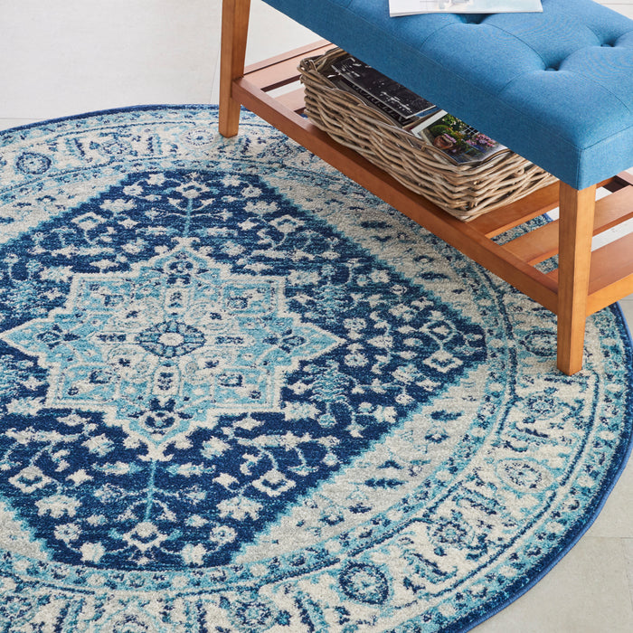 Nourison Tranquil TRA06 Blue and White 5' Round Persian Area Rug
