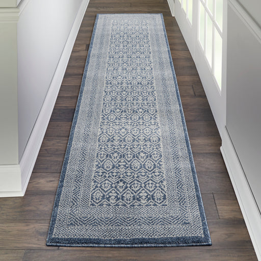 Nourison Palermo 8' Runner Blue and Grey Distressed Bohemian Area Rug