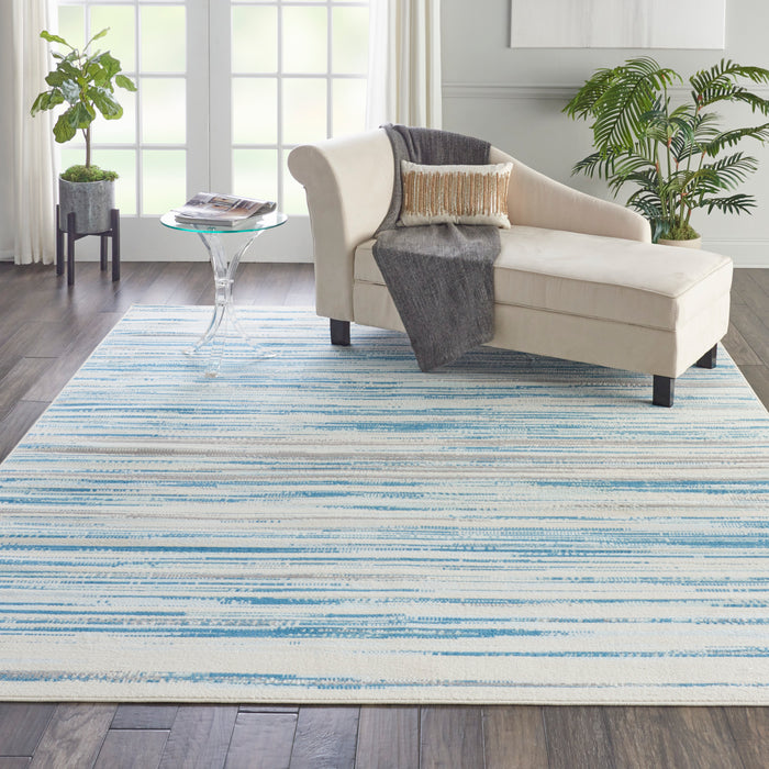 Nourison Jubilant JUB04 Teal Blue and White 8'x10' Large Low-pile Rug