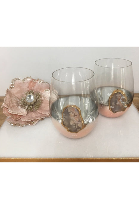 Rose Gold Stemless Wine Glass Set of 2