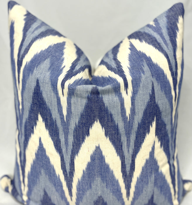 Blue, Cream linen 20x20 pillow case
