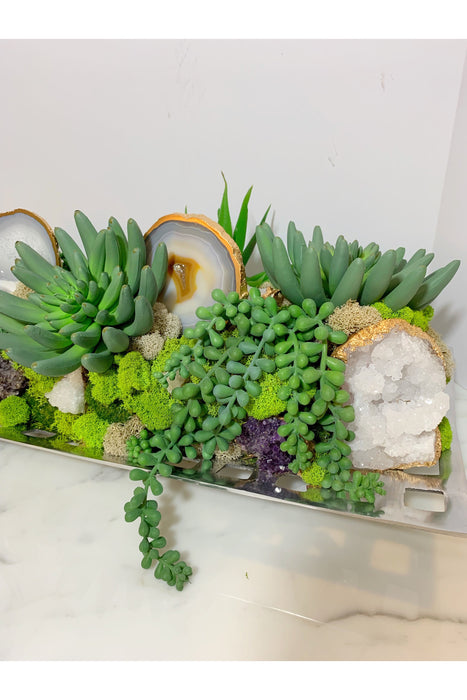 Succulent and crystal arrangement