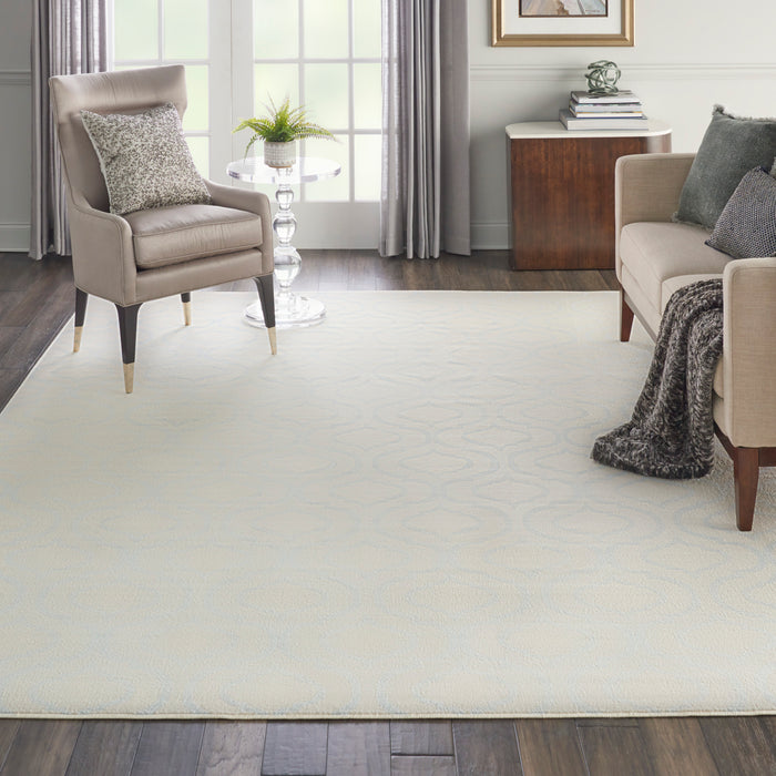 Nourison Jubilant JUB19 White and Blue 8'x10' Large Low-pile Rug