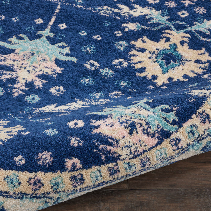 Nourison Tranquil TRA10 Navy Blue 5' Round Bordered Oriental Area Rug