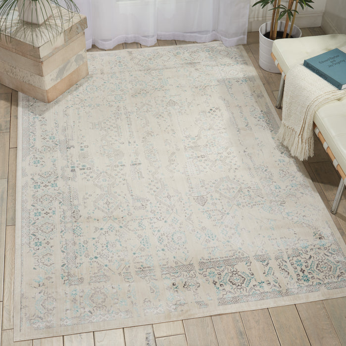 kathy ireland Home Silver Screen KI343 White and Teal Blue 5'x7'  Area Rug