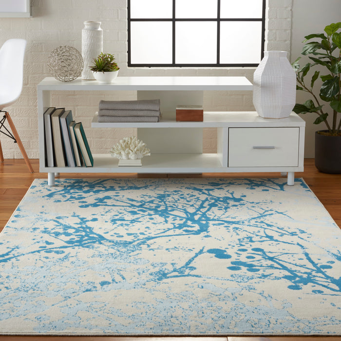 Nourison Jubilant JUB12 White and Blue 6'x9' Contemporary Area Rug