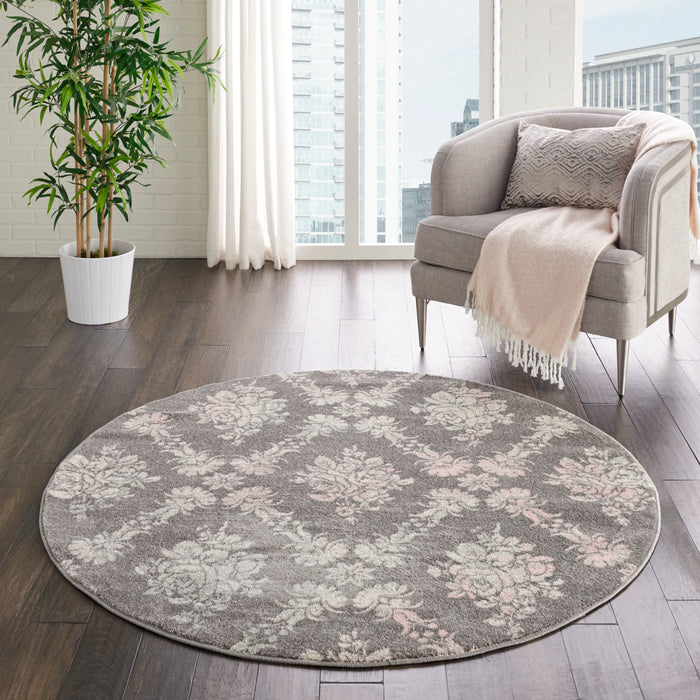Nourison Tranquil TRA09 Pink and Grey 5' Round Vintage Area Rug