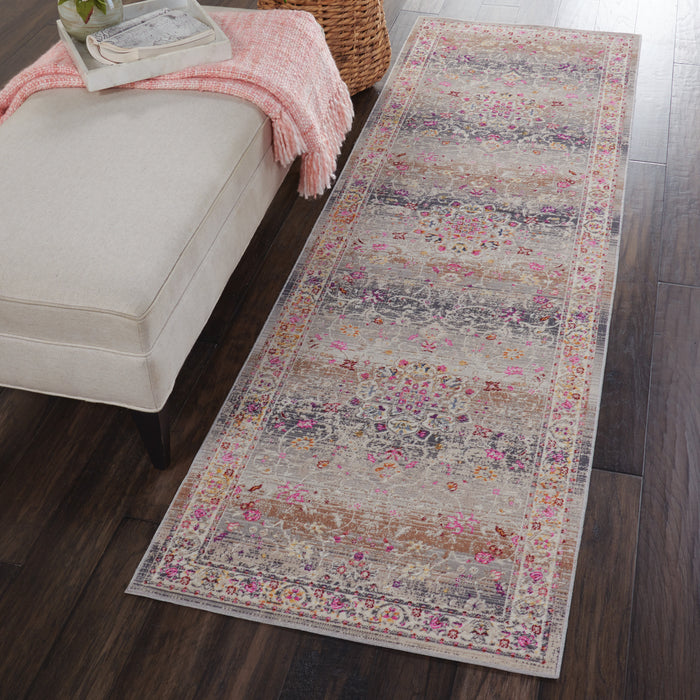 Nourison Vintage Kashan VKA01 Grey Multicolor 8' Runner  Hallway Rug