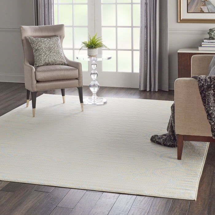 Nourison Jubilant JUB19 White and Blue 8'x10' Large Low-pile Rug