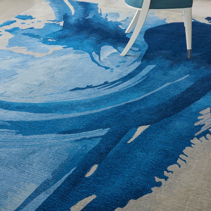 Nourison Symmetry SMM01 Navy Blue and Ivory 9'x12' Oversized Watercolor Rug