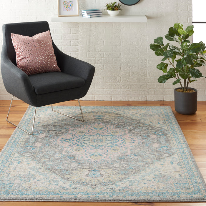 Nourison Tranquil TRA07 Pink and Grey 4'x6' Oushak Area Rug