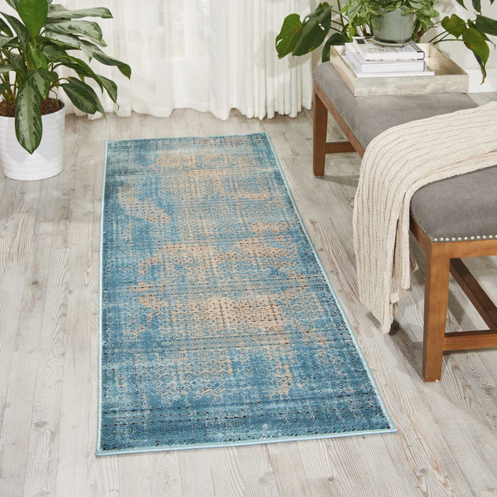 Nourison Karma KRM01 Blue 8' Runner  Hallway Rug