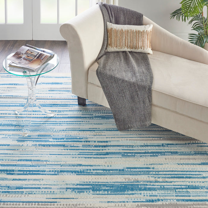 Nourison Jubilant JUB04 Teal Blue and White 8'x10' Large Low-pile Rug