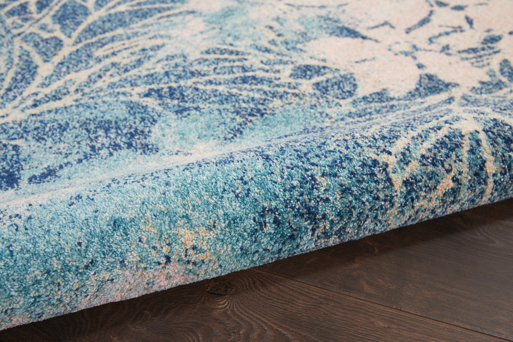 Nourison Tranquil TRA08 Navy Blue and White 6'x9' Ombre Floral Area Rug