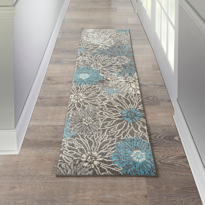 Nourison Passion 8' Runner Charcoal and Blue    Area Rug