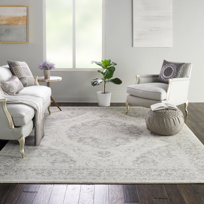 Nourison Tranquil TRA05 Grey and White 9'x12' Oversized  Rug