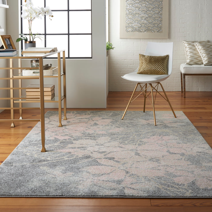 Nourison Tranquil TRA08 Pink and Grey 6'x9' Ombre Floral Area Rug