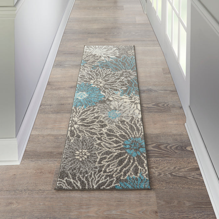 Nourison Passion 6' Runner Charcoal and Blue    Area Rug