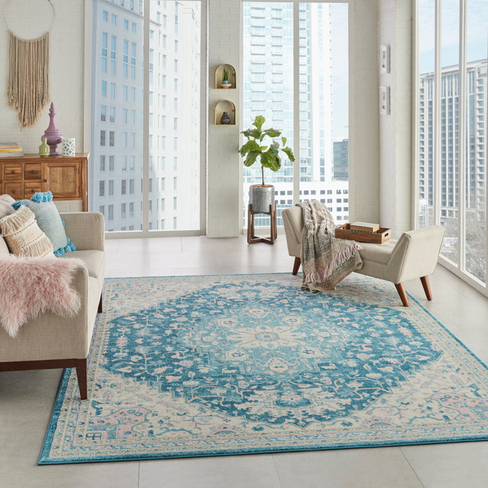 Nourison Tranquil TRA07 Turquoise Blue and White 9'x12' Oversized  Rug