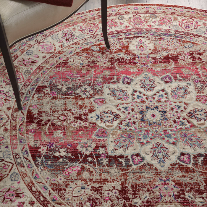 Nourison Vintage Kashan VKA01 Burgundy Multicolor 6' Round Oushak Area Rug