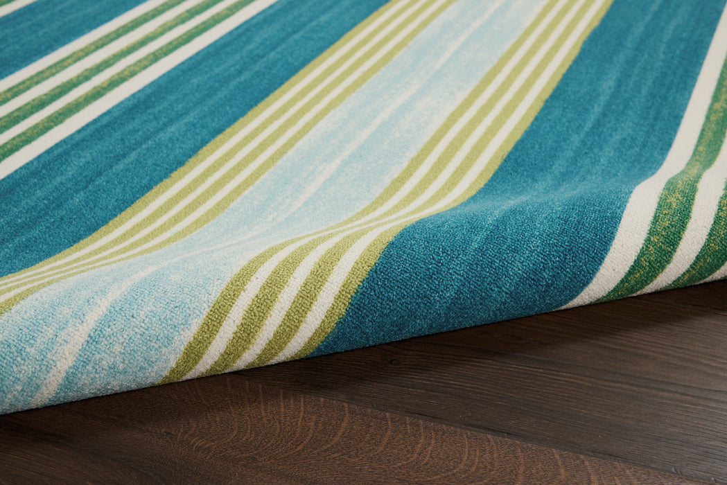 Waverly Sun N Shade SND71 Blue and Green 5'x8' Striped Area Rug