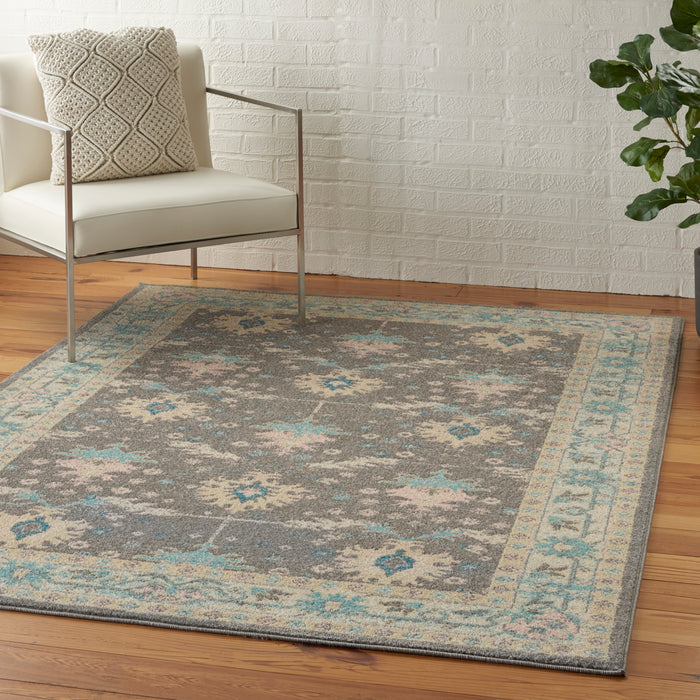 Nourison Tranquil TRA10 Pink and Grey 6'x9' Bordered Oriental Area Rug