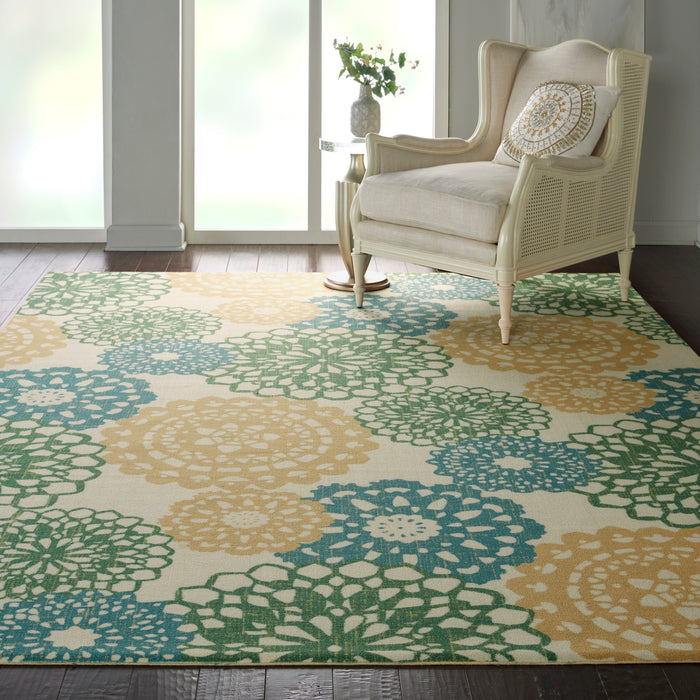 Waverly Sun N Shade SND72 Blue and Green 8'x11' Oversized Indoor-outdoor Rug