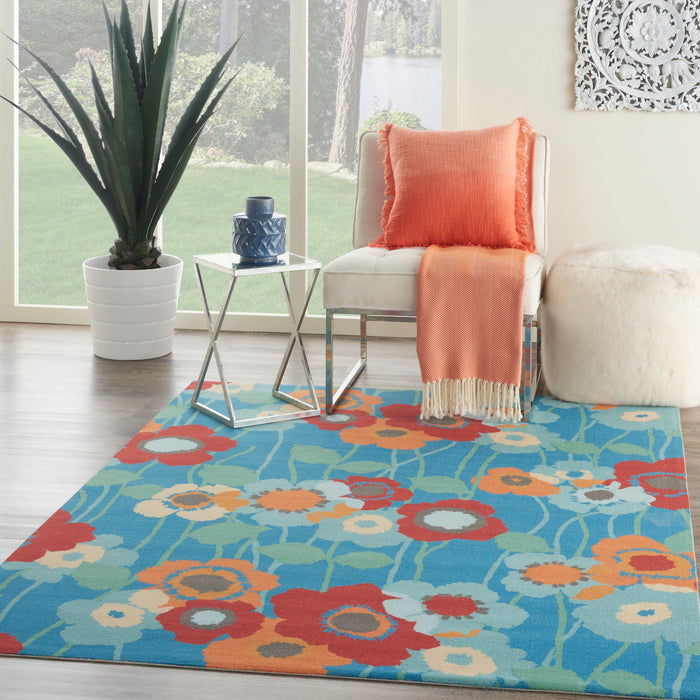 Waverly Sun N Shade SND27 Blue 4'x6'  Area Rug